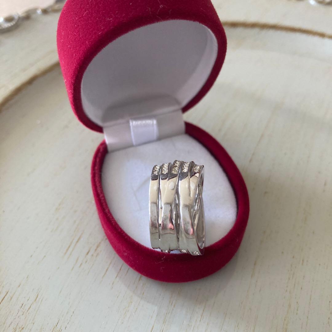 スワロフスキーリング シルバー スパイラルデザイン リング 5本セット