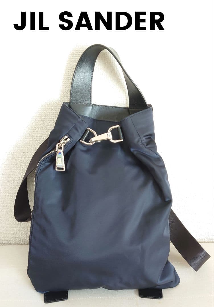美品】ジルサンダー リュック バックパック ナイロン×レザー ネイビー