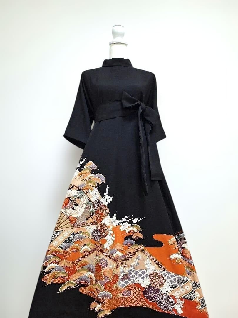 着物リメイクワンピース3614 着物リメイク 紬ワンピース 着物リメイクワンピース フォーマル 母の日