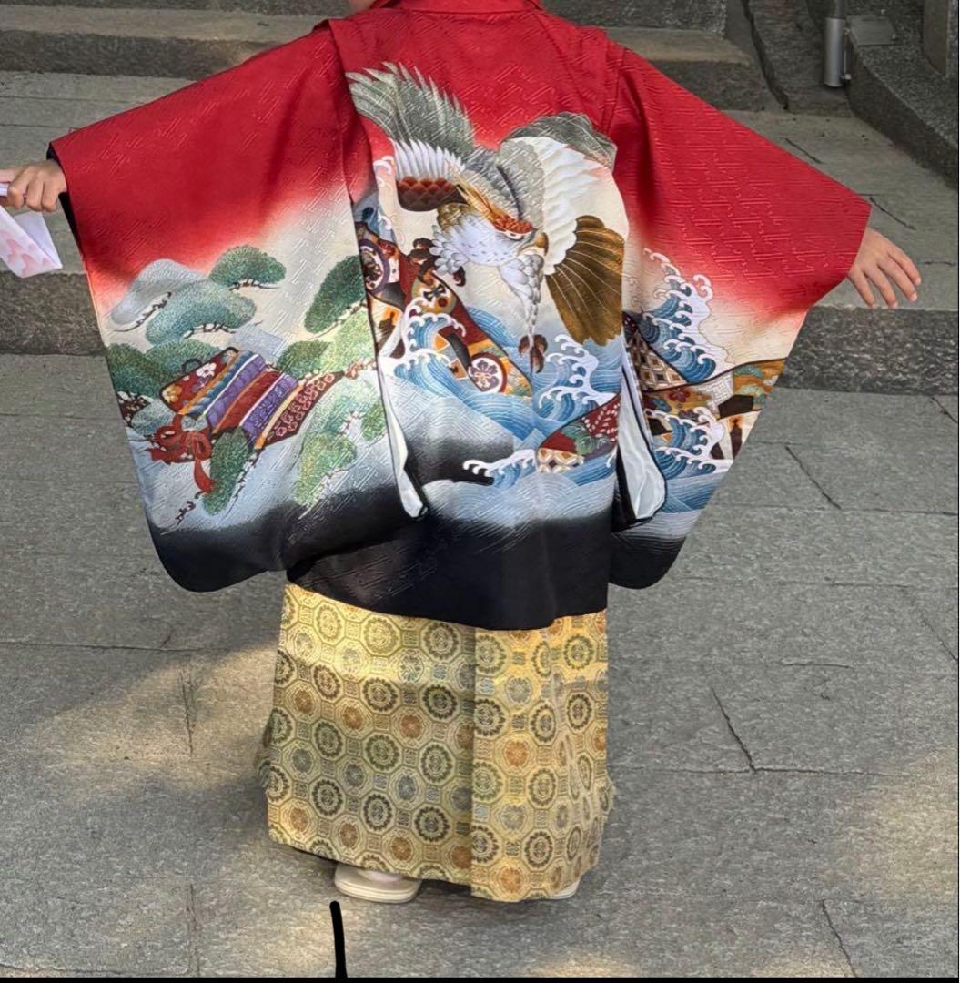 七五三用 赤と黒の着物　か 七五三 着物 7歳 ブランド 四つ身着物 単品 華徒然 はなつれづれ