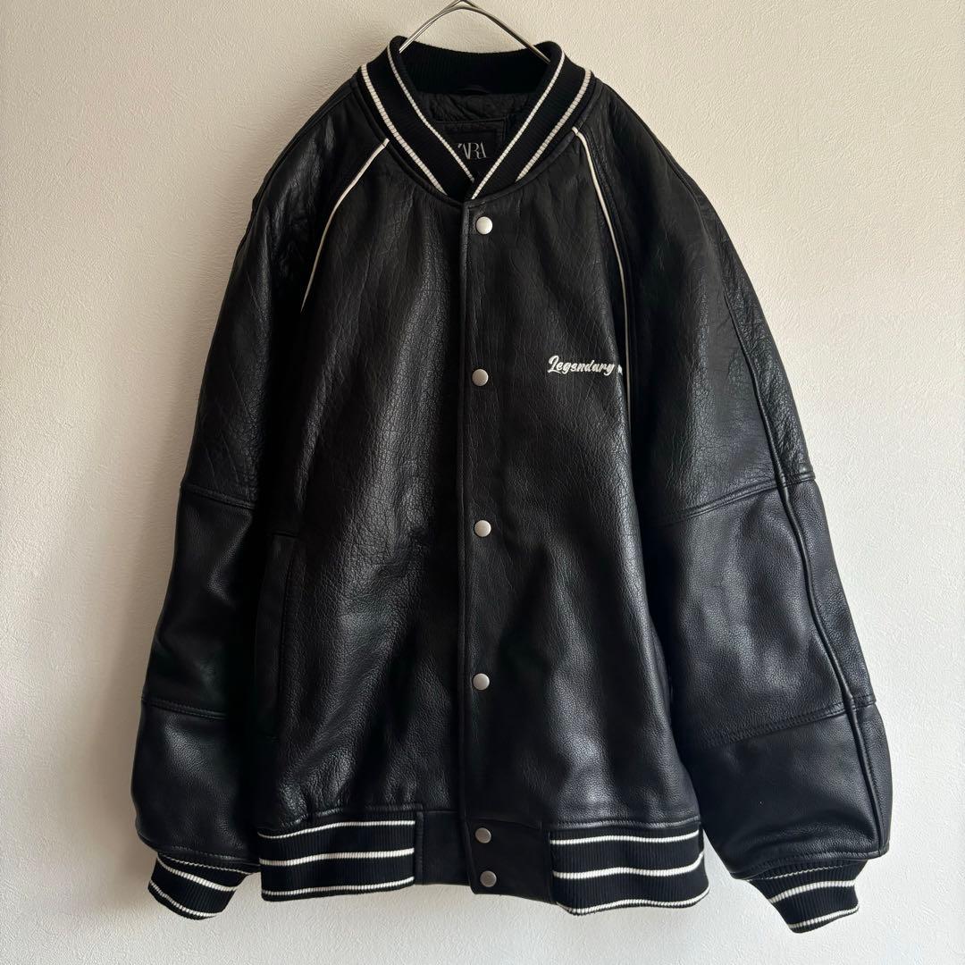 美品✨ ZARA ザラ レザージャケット スタジャン 本革 M 大きい 黒