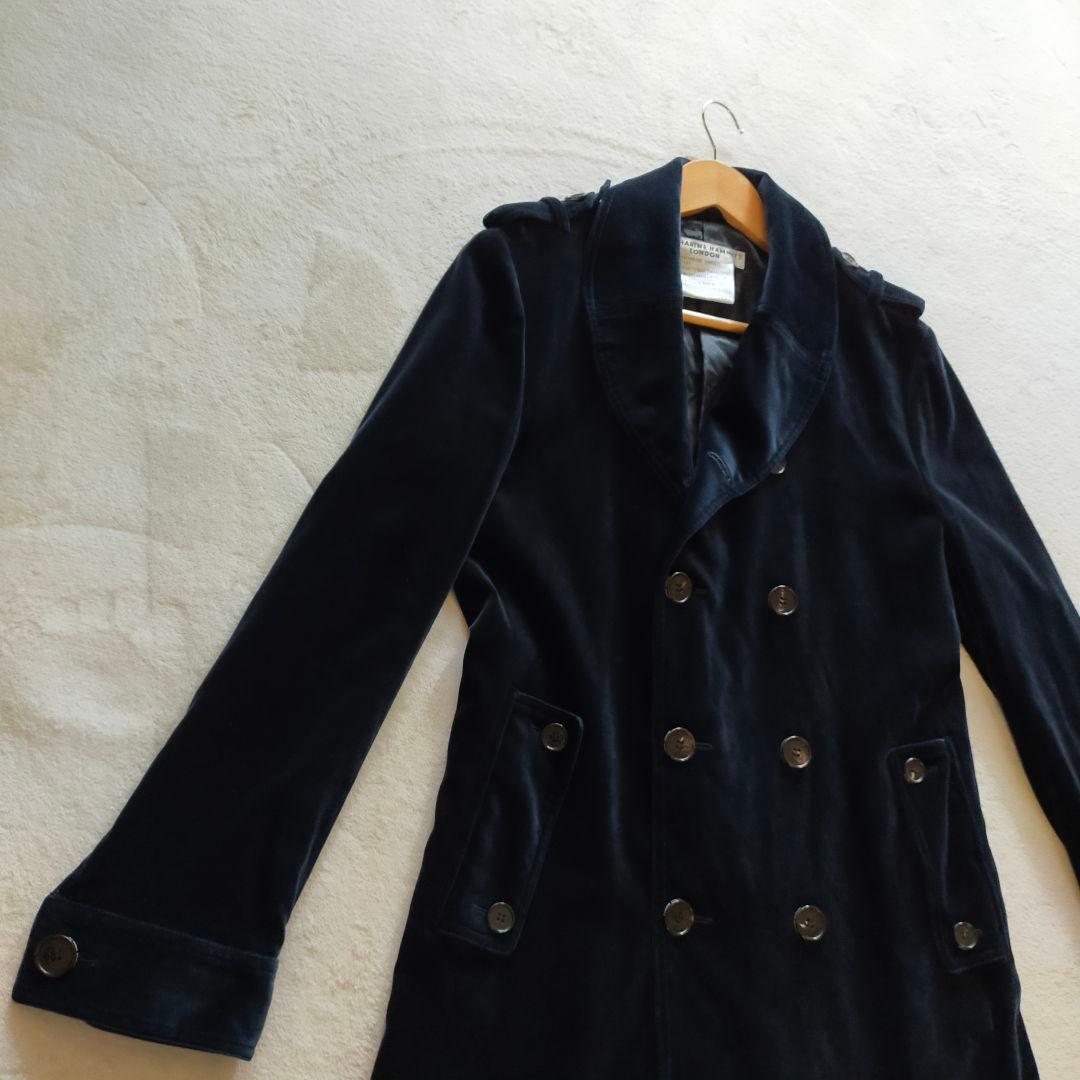 美品 キャサリンハムネットロンドン ベロア ネイビー タブルブレスト