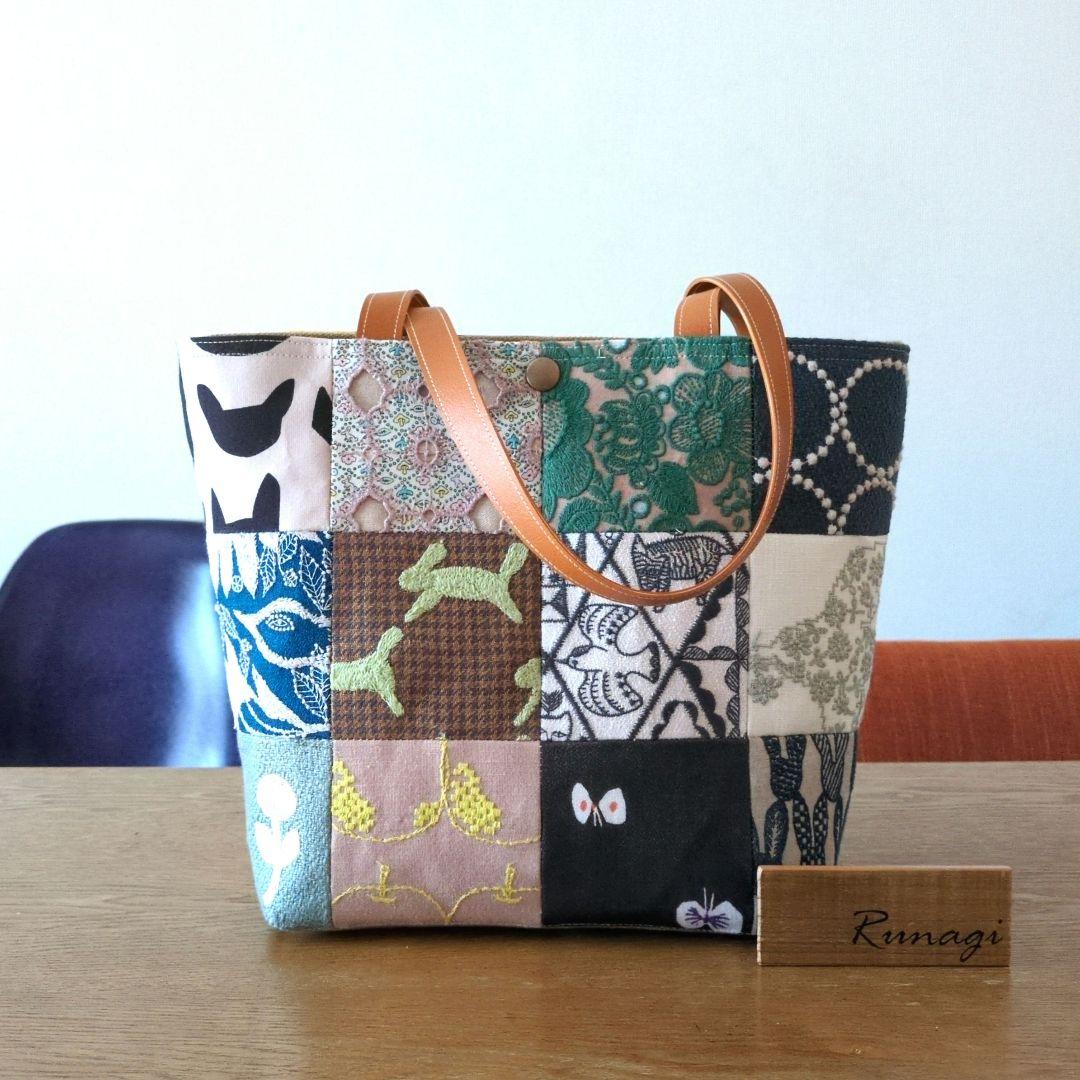 パッチワークハンドバッグ＊ミナペルホネン ミナペルホネン パッチワーク Mサイズ 肩がけ ポケットトートバッグ