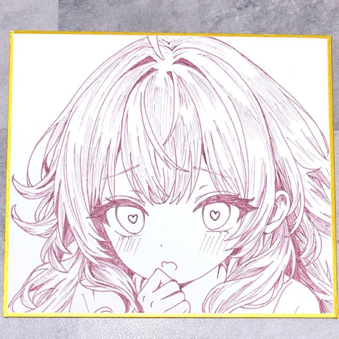 手描きイラスト アナログイラスト オリジナル 創作 小色紙 女の子