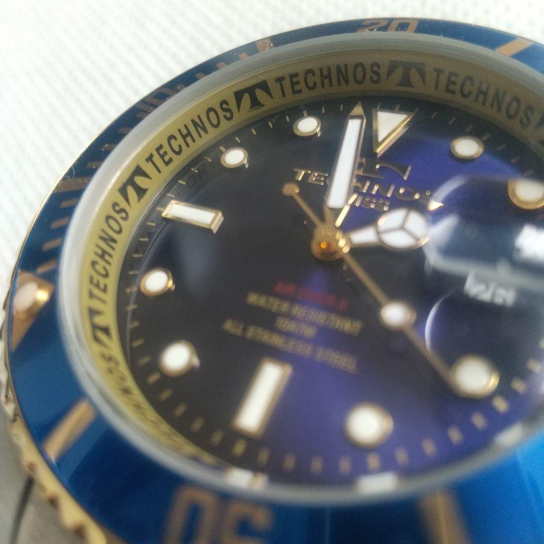 新品 TECHNOS テクノス腕時計 ダイバーズスタイル青／金