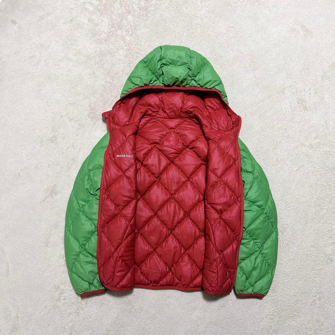 美品 モンベル down jacket parka green/red 収納袋付 - メルカリ