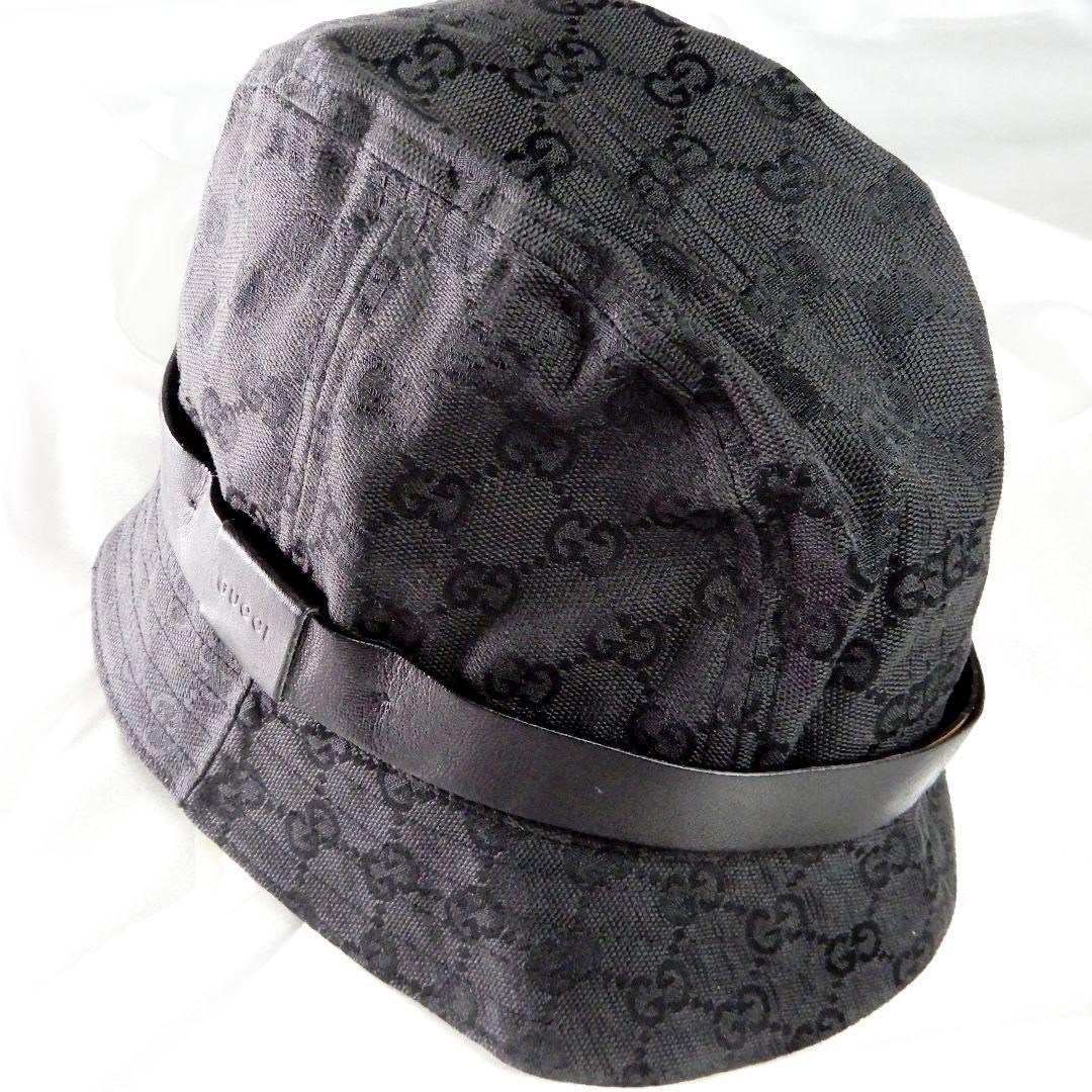 GUCCI バケットハット GGキャンバス GG柄 レザー L ブラック - メルカリ