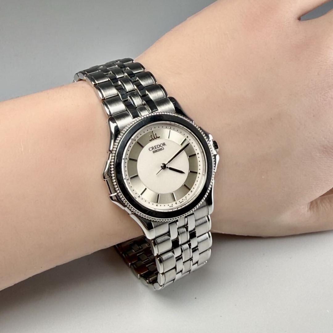 極美品【18KT】稼動 セイコー クレドール 時計 ホワイト メンズ JJ031