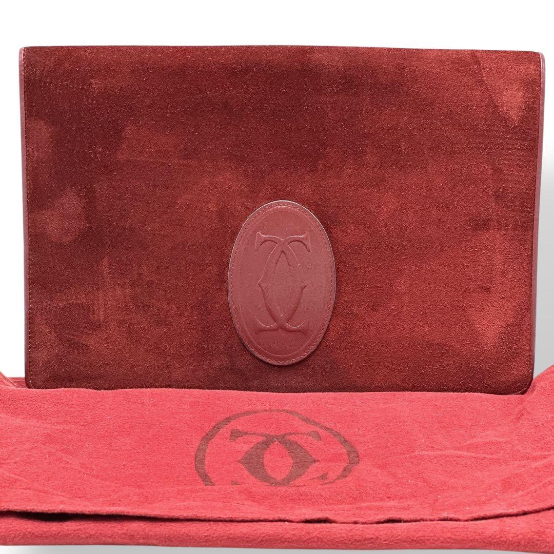 美品 カルティエ クラッチバッグ マストライン スエード 高級感 赤 美品 カルティエ クラッチバッグ マストライン スエード 高級感 赤