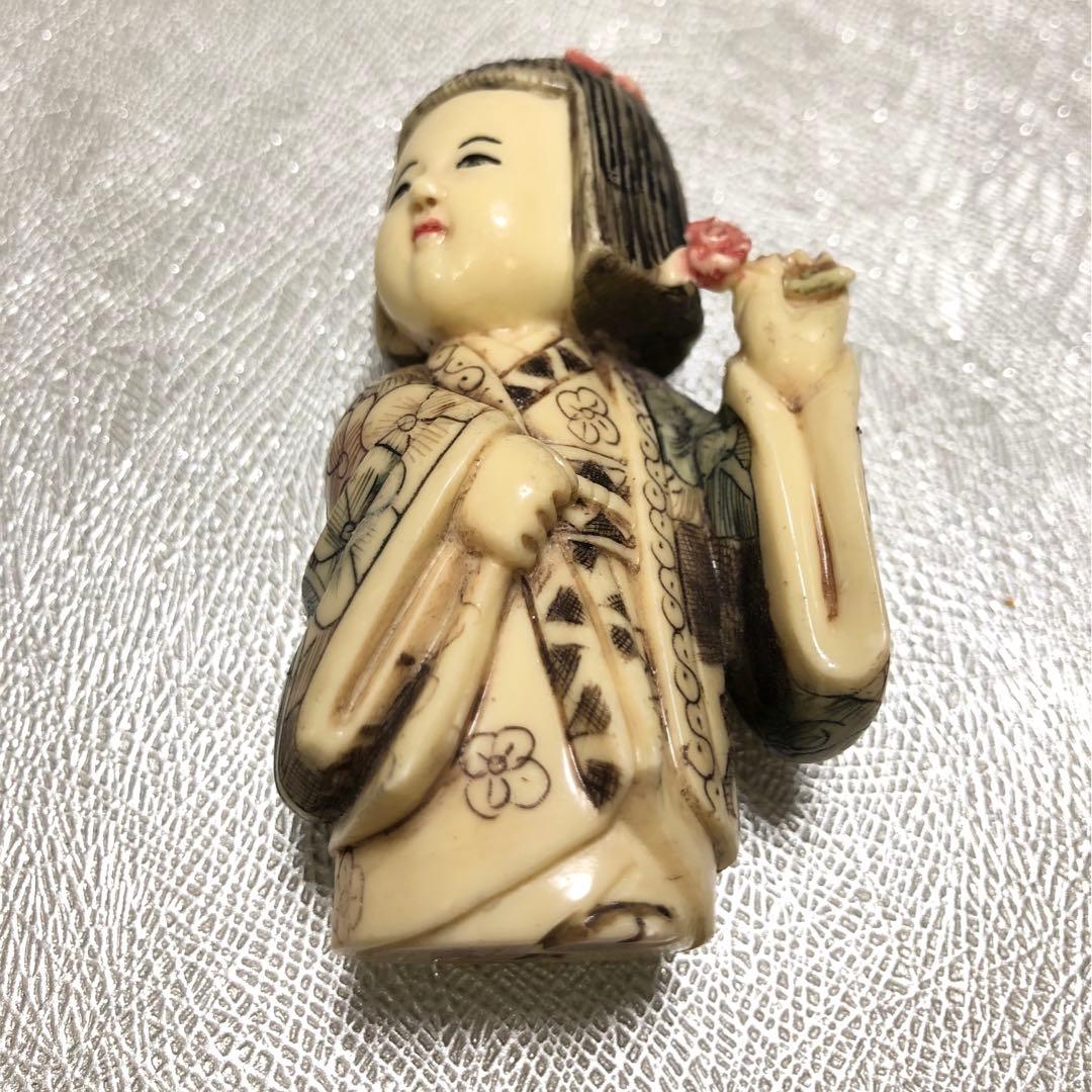 時代根付 刻印有 置物 おかっぱの女の子 縁起物 アンティーク 天然素材