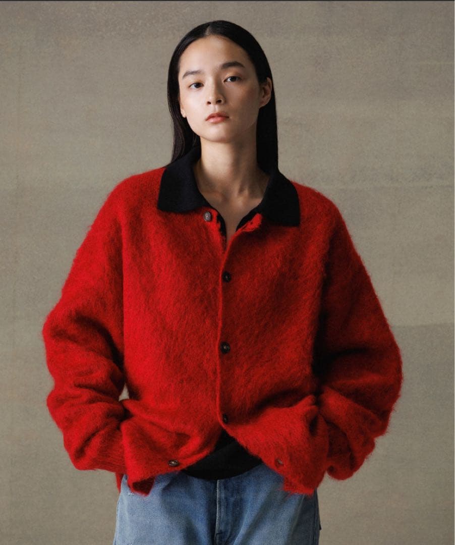 ADAM ET ROPE' モヘアミックス クルーネックカーディガン ADAM ET ROPE'（アダムエロペ）の「モヘアミックス オーバーサイズ