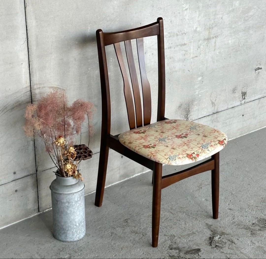 ✿80s✿ コイズミ ダイニングチェア 花柄座面木製 昭和レトロ 2脚