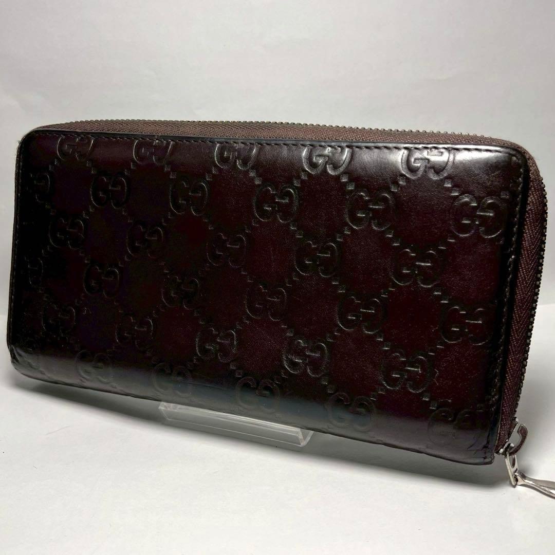 GUCCI グッチ シマ レザー GG柄 ラウンドジップ ダークブラウン GUCCI グッチ シマ オーガナイザー ラウンドファスナー ジップ 長財布