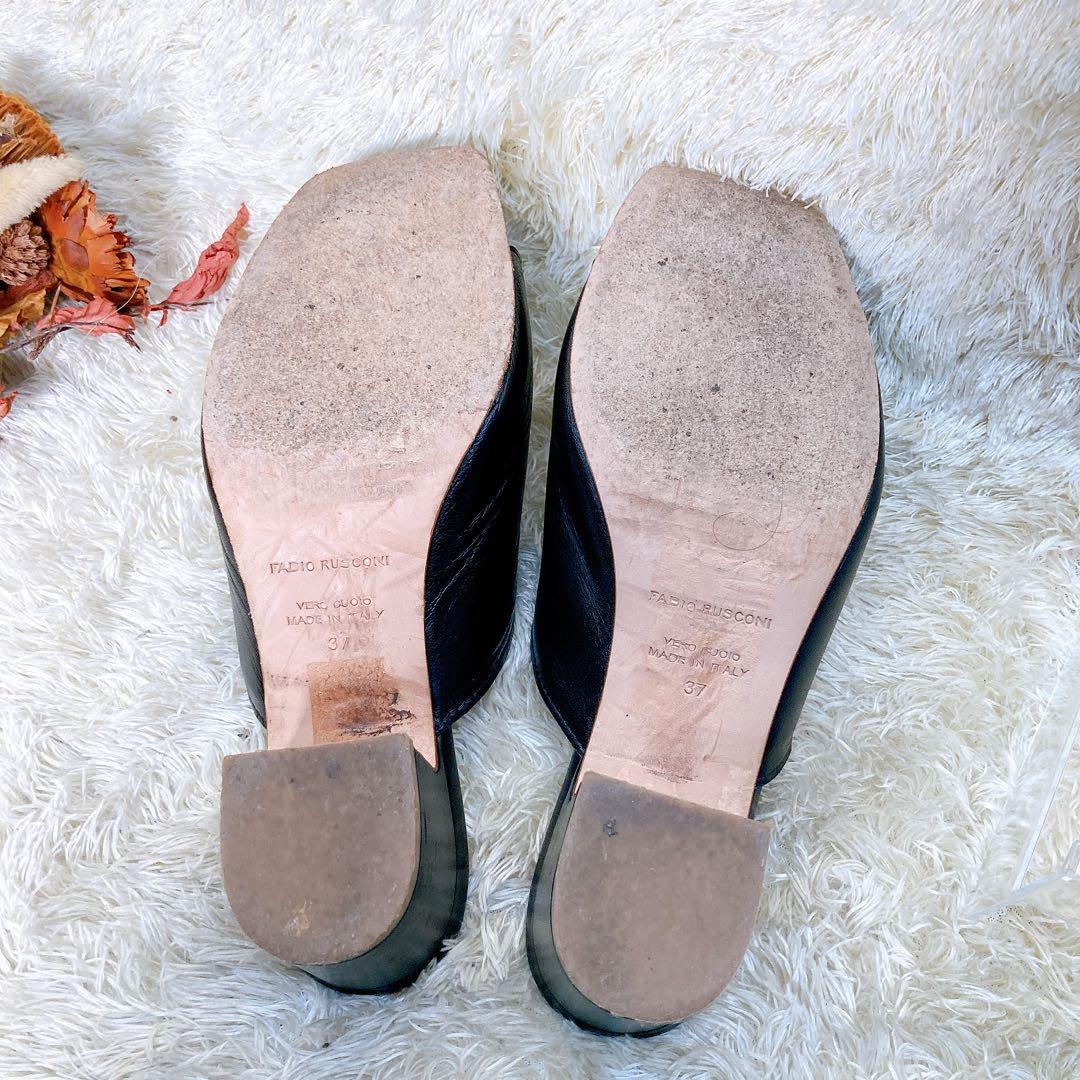 ファビオルスコーニ レザー Vカット ミュール サンダル 太ヒール 黒