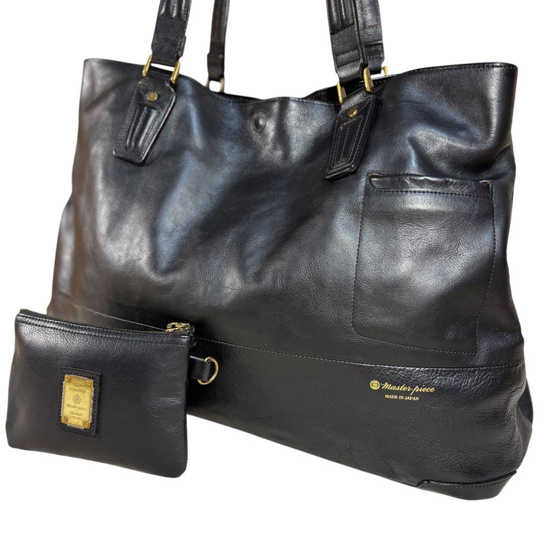 【美品】マスターピース　トートバッグ　レザー　ビジネス　A3可　Gloss master-piece（マスターピース） ビジネストートバッグ メンズ 50代 40
