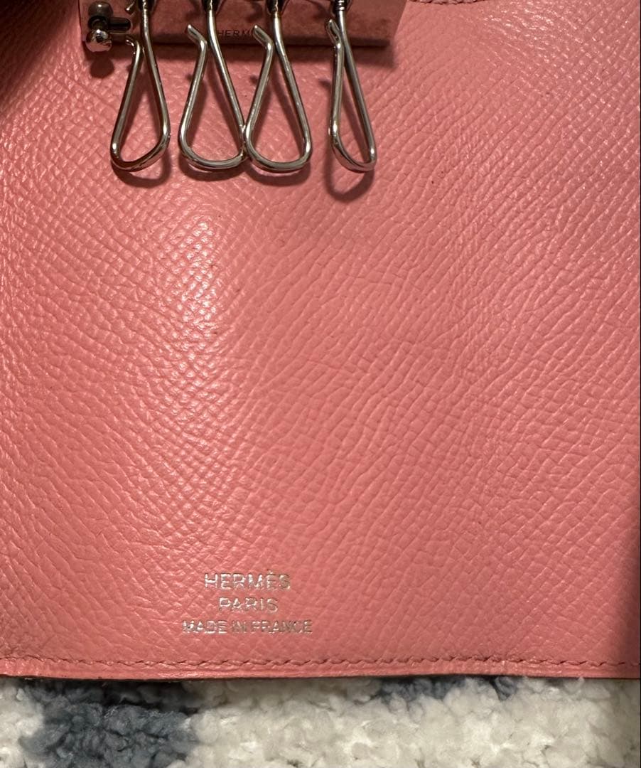 《HERMES 》ベアン４連キーケース ローズコンフェッティ　シルバー金具