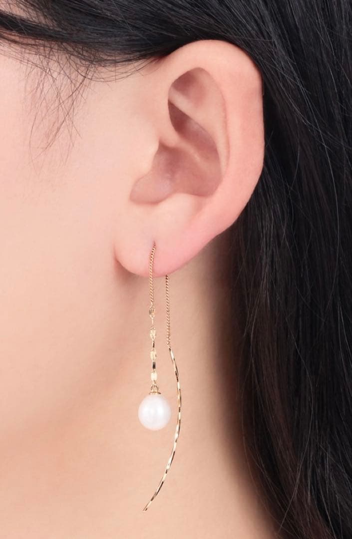 K10イエローゴールド淡水パールピアス（7.5mm)