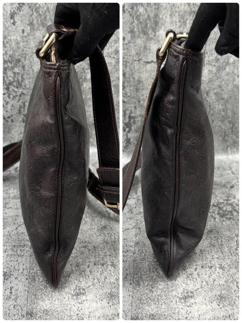 ✨美品✨ GUCCI シマ レザー GG サコッシュ ショルダーバッグ ブラウン