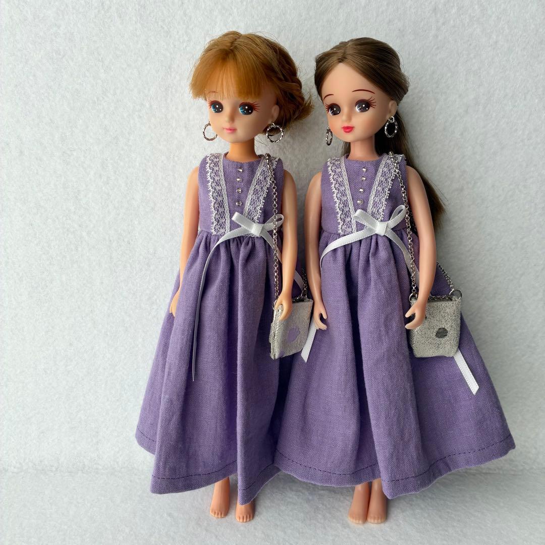 No.474 リカちゃん服 ハンドメイド ワンピース 革バッグ ピアス 2