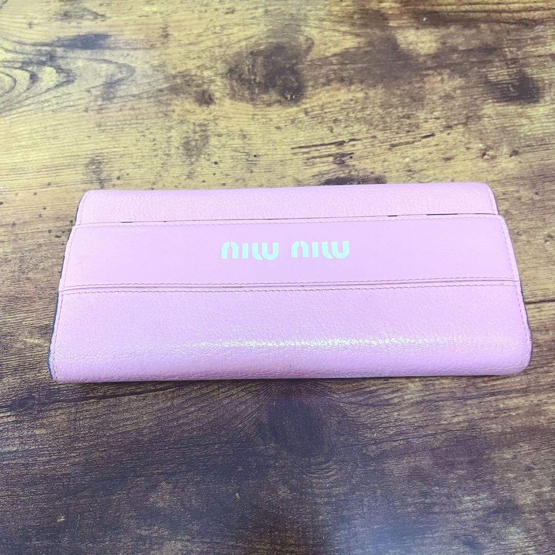 ミュウミュウ長財布MIU MIU マドラス シティカーフ ウォレット ピンク