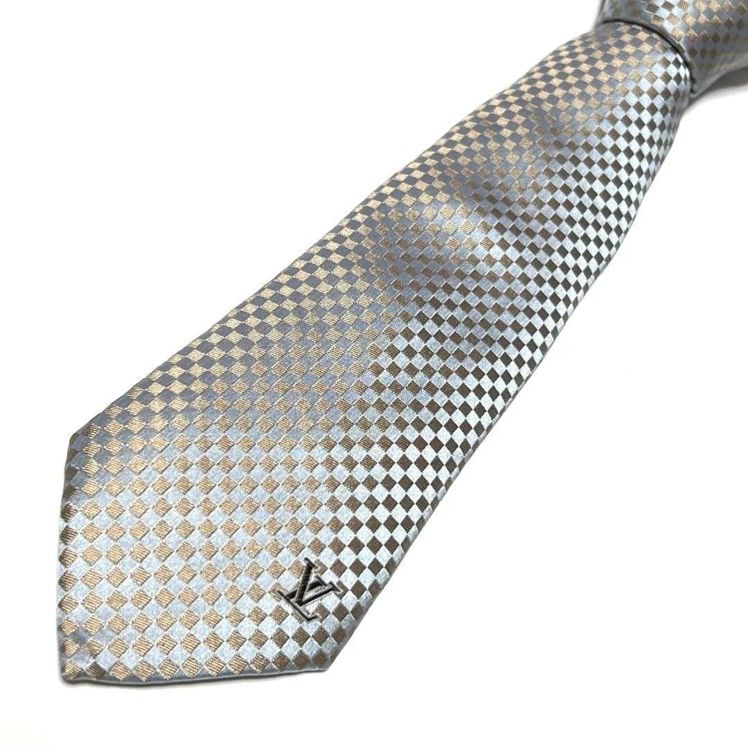 ルイヴィトン マイクロダミエ ライトブルー シルバー ネクタイ 034699