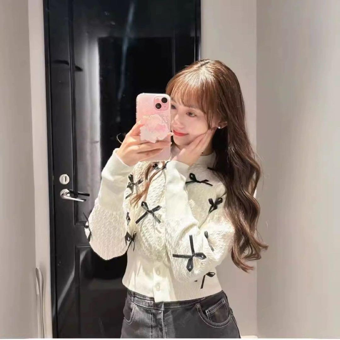 Snidel スナイデル リボンモチーフカーディガン アイボリー - メルカリ