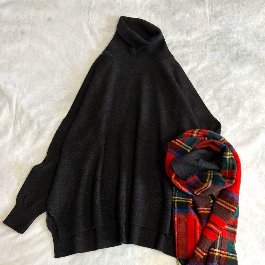 ほぼ新品極美品❤️かぐれ ウール100 タートルネックニット 濃いグレー ゆったり レディース ウールブレンド タートルネック ニット【手洗いOK】通販