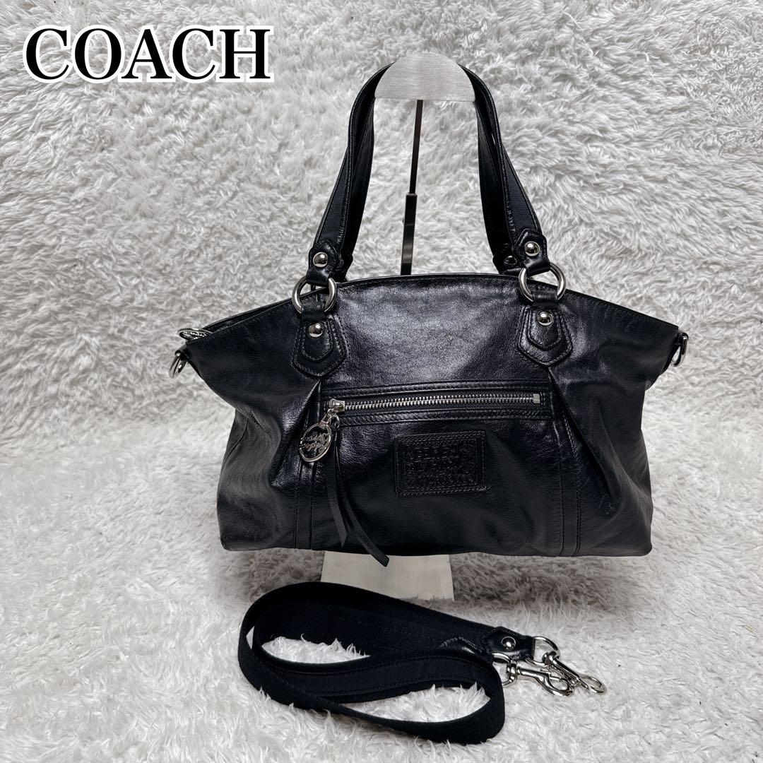 COACH POPPY レザー 2WAYショルダー バッグ 黒 16285 - メルカリ