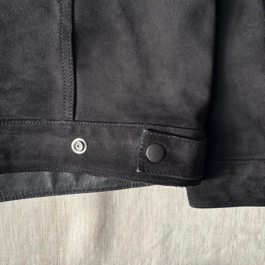 BEAUTY & YOUTH スウェード ノーカラー ブラック レザージャケット