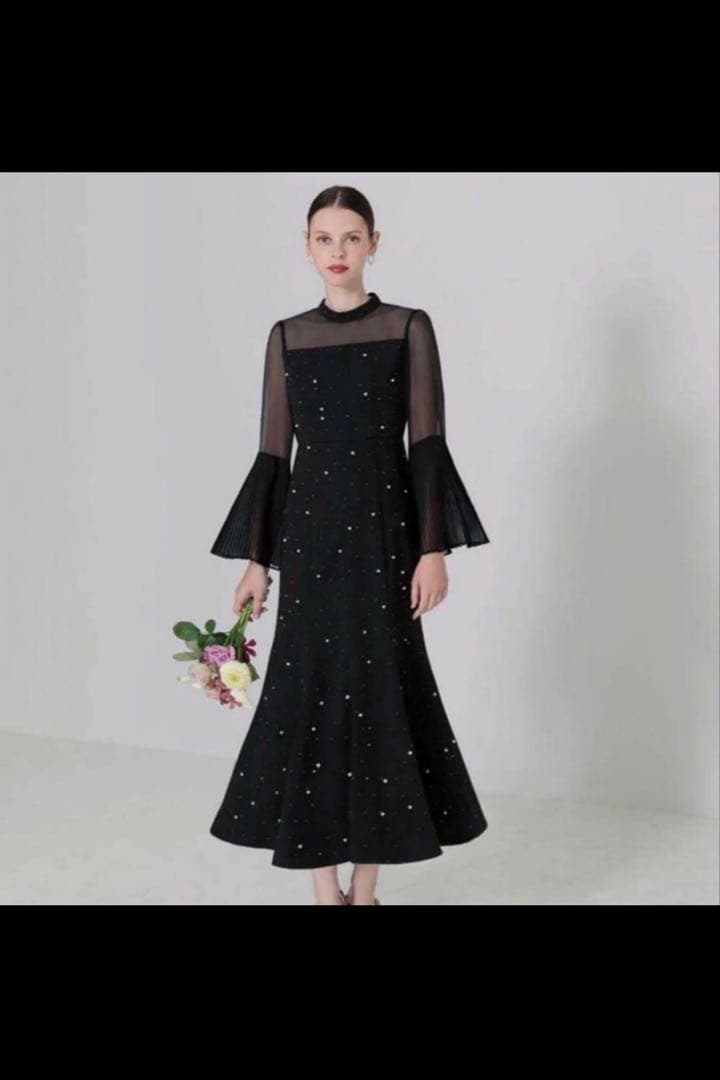 Leja 黒 マーメイド ドレス Sサイズ LEJA LUXE】2WAYシアーレースグローブクラシックブラックマーメイドドレス