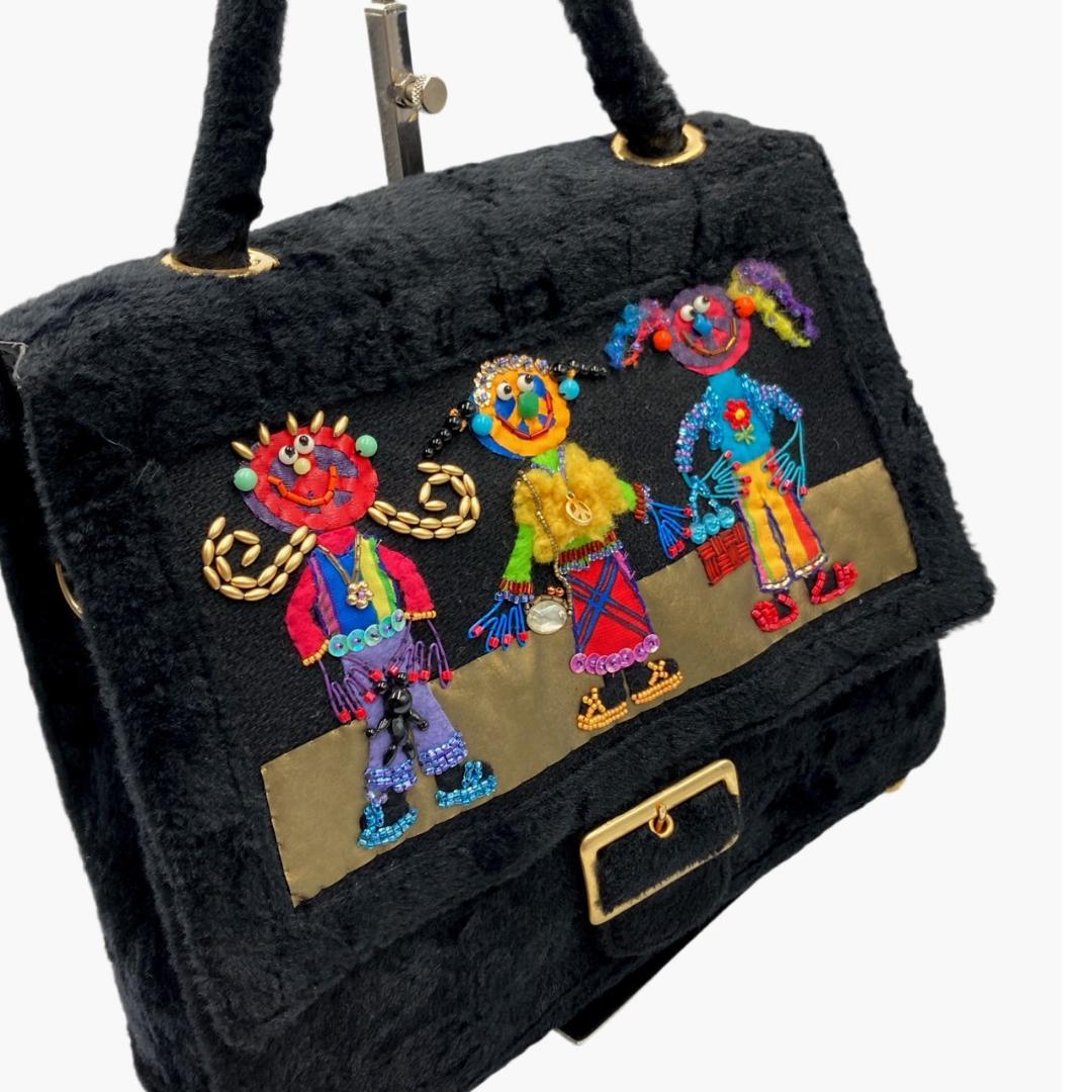 希少】 ビーズバッグ 一点物 2wayバッグ ショルダーバッグ 黒 0317