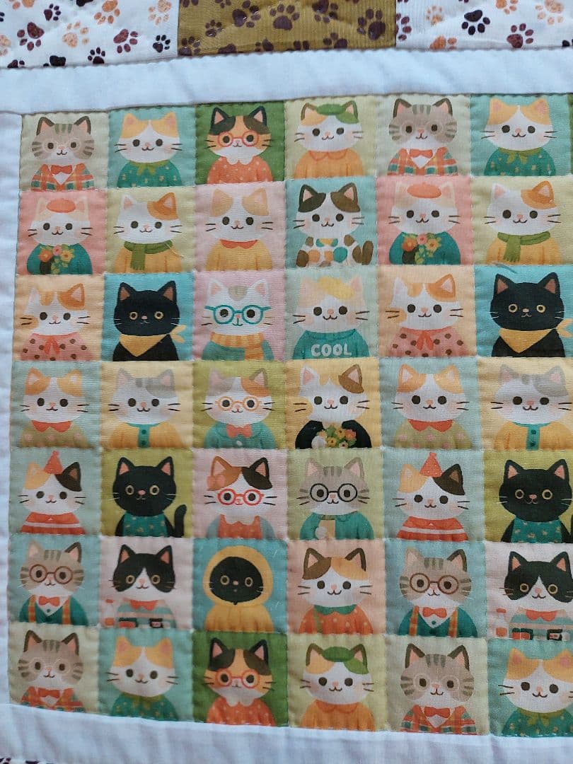パッチワークタペストリー パッチワークキルト 可愛いネコ