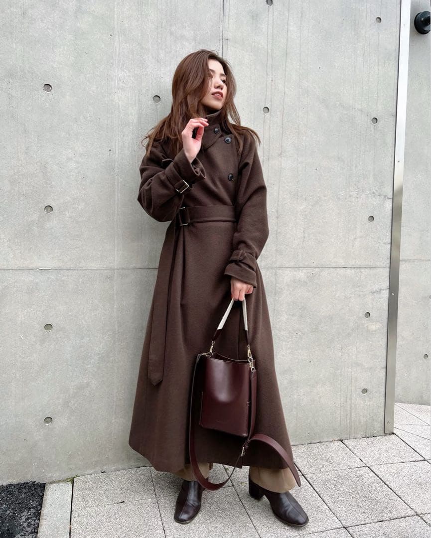 11月14.15の2日間限定anuans ウールロングトレンチコート ブラウン