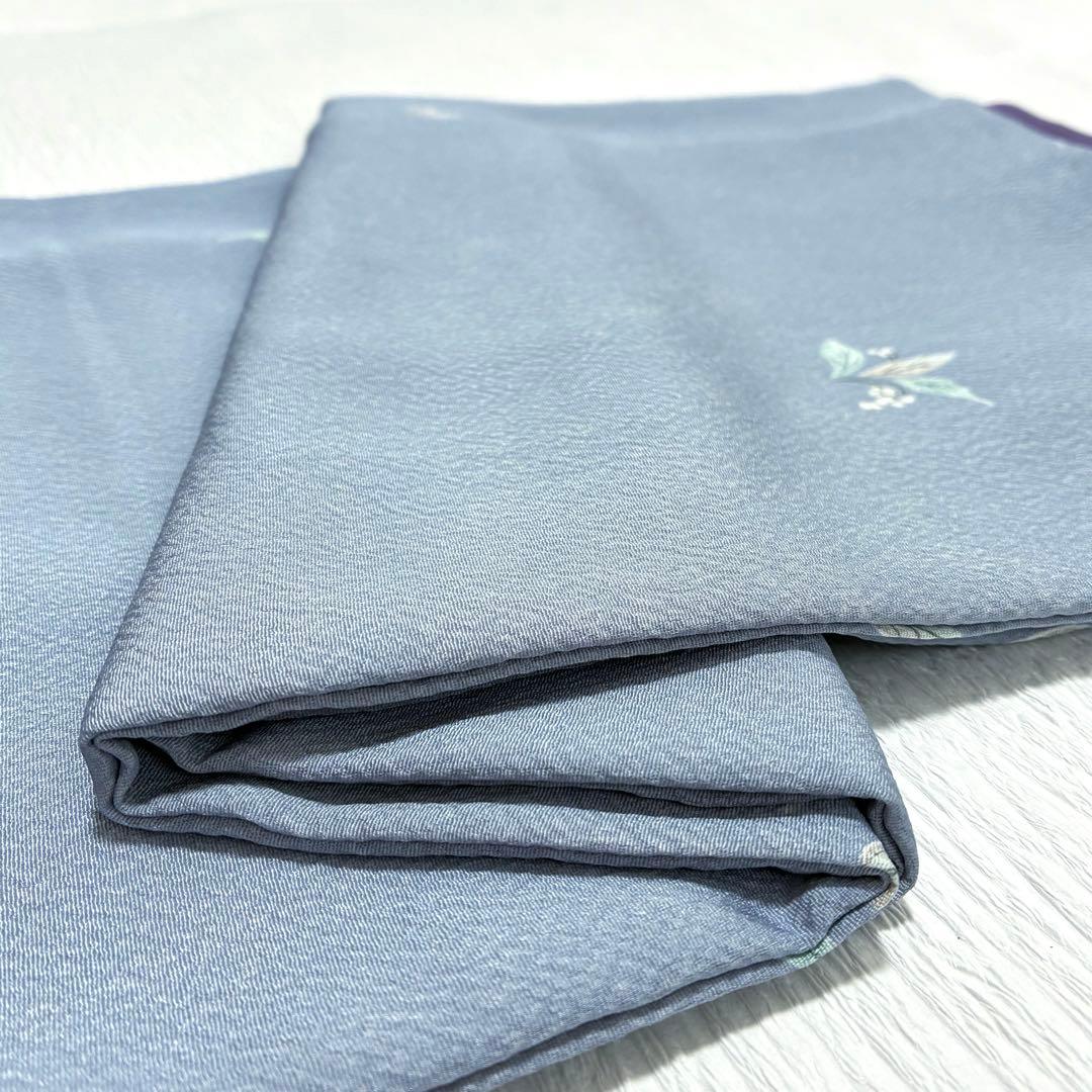 良品✨】東レシルック 洗える着物 飛び柄小紋 浅葱鼠 葉と実 手縫い