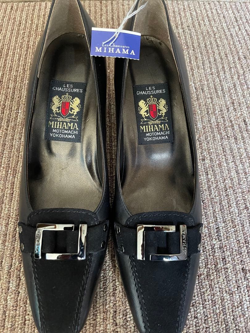 MIHAMA 黒 レザー バックル付き靴 22.5cm