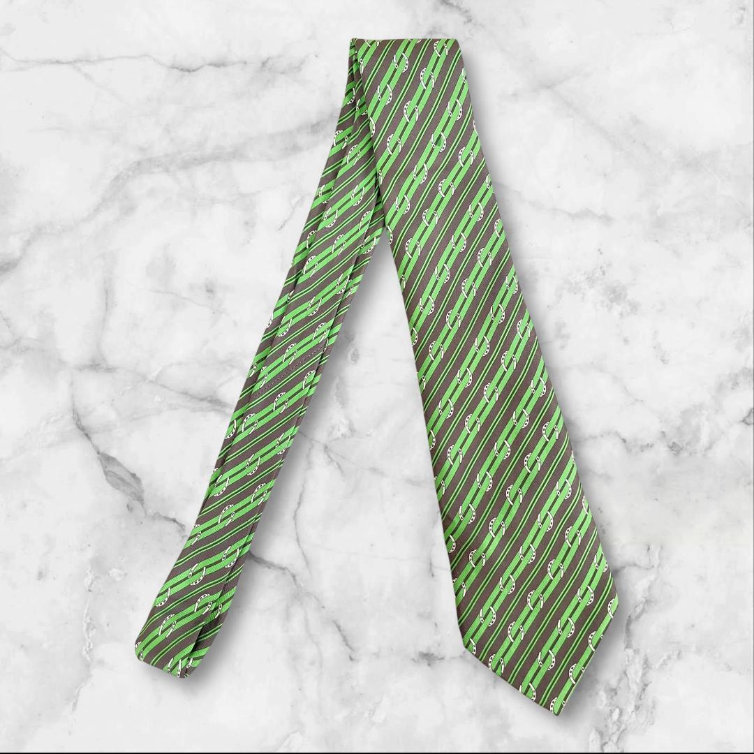 HERMES エルメス ネクタイ シルク ホースシュー柄 グリーン フランス製