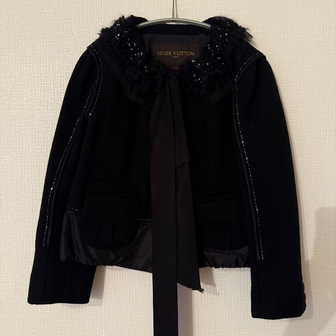 LOUIS VUITTON ノーカラージャケット ブラック 36 LOUIS VUITTON（ルイ・ヴィトン） 【極美品】LOUIS VUITTON ルイ