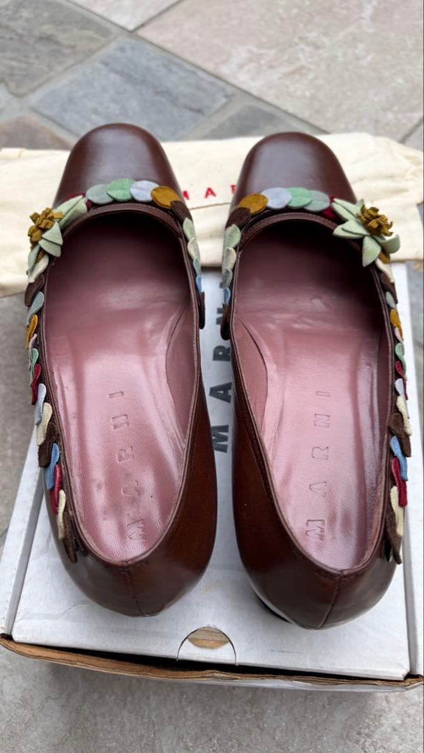 MARNI マルニ パンプス 立体花モチーフ　革靴　36.5 23.5cm 茶