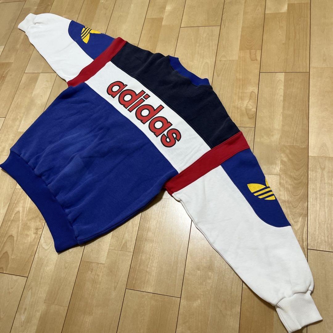 80s90s デサント製 アディダス スウェット センターデカロゴ刺繍 L