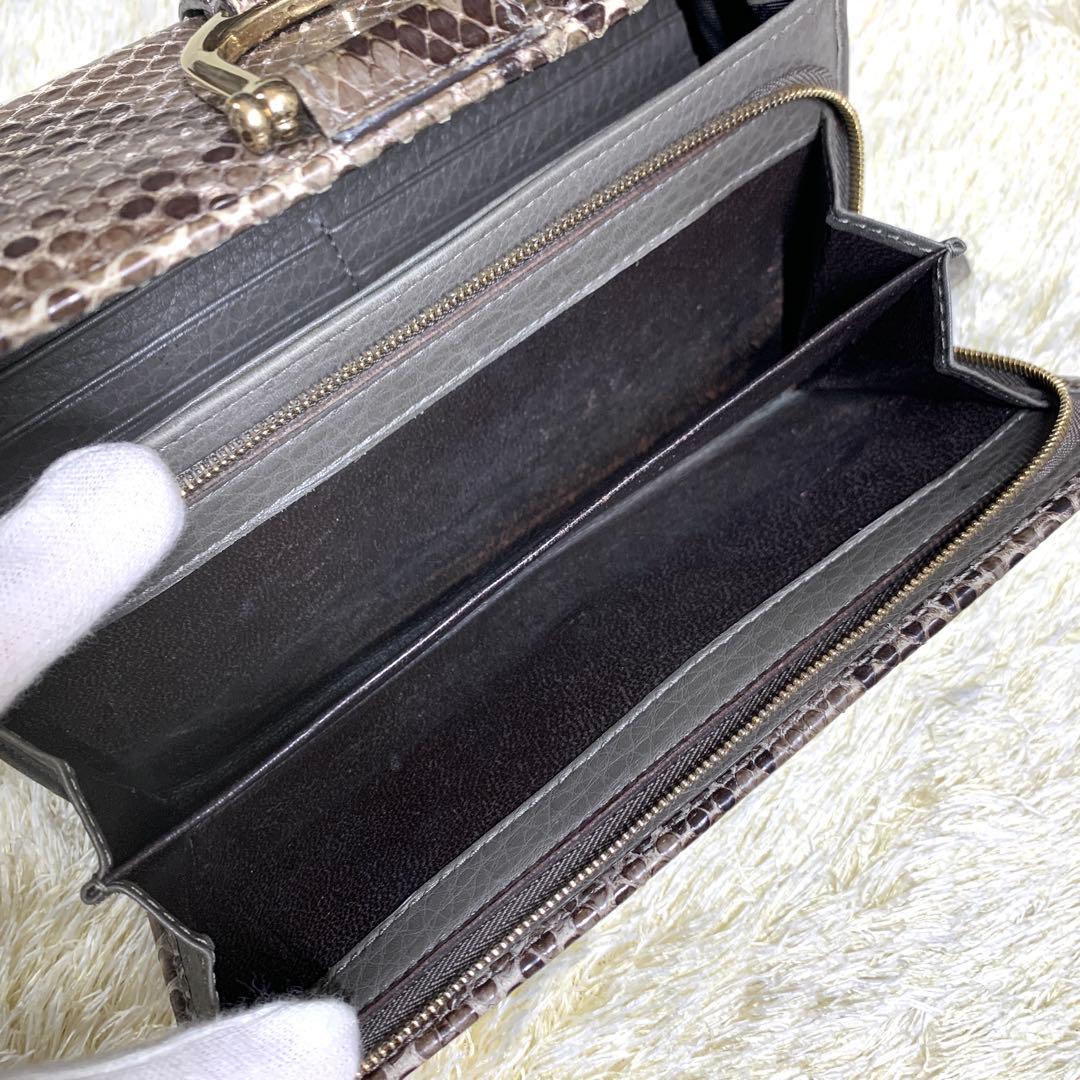 付属品完備】グッチ 長財布 パイソン ホースビット フラップ ゴールド