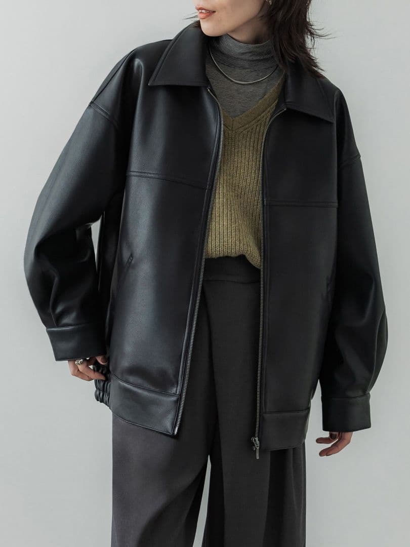 crewre クルーレ フェイクレザージップブルゾン ブラック　サイズ2 208425_1.jpg