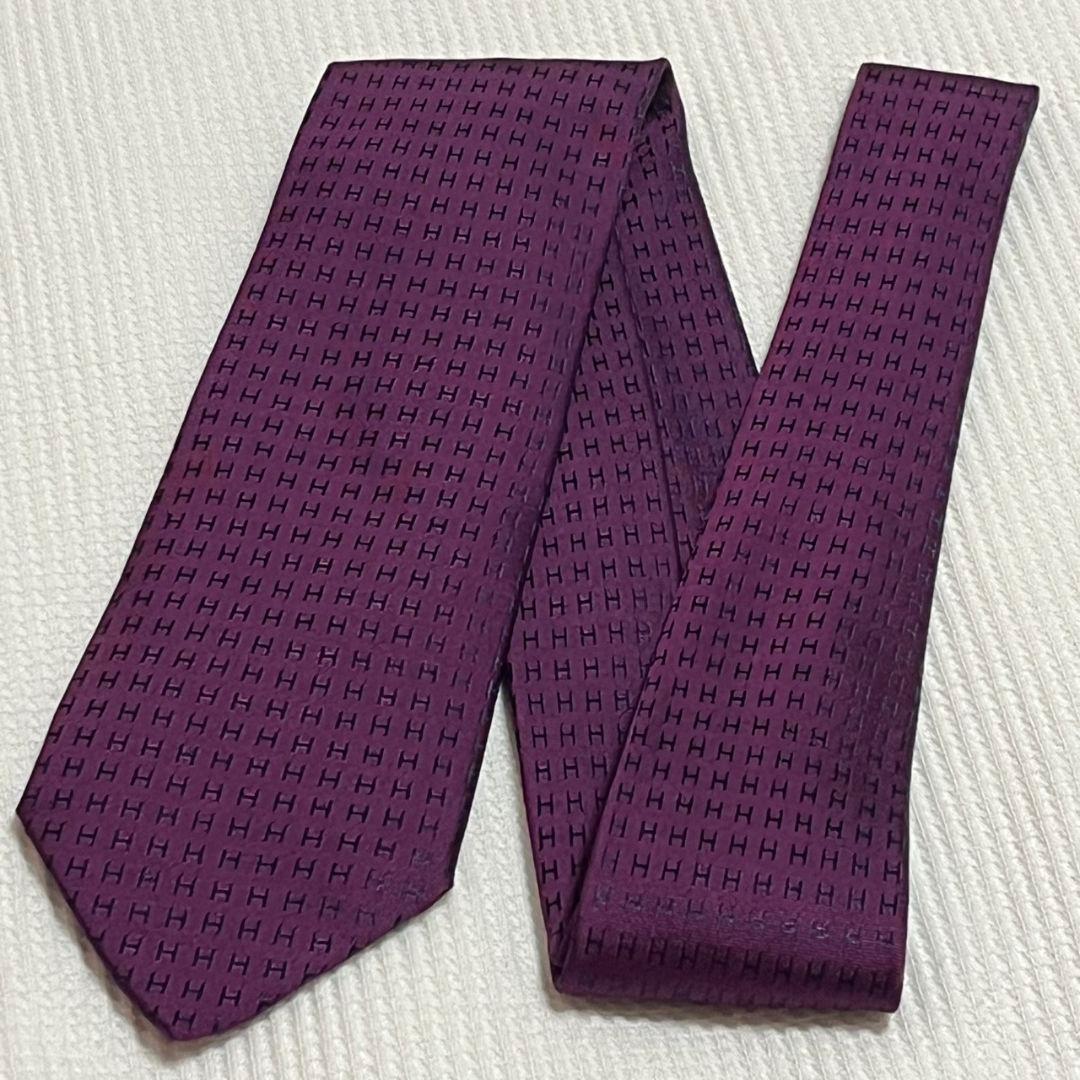 HERMES ファソネ ジャガード シルク パープル エルメス ネクタイ