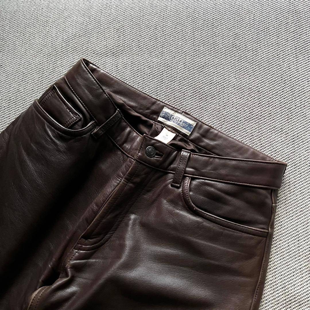 希少00's OLD GAP レザーパンツ 茶 ストレート カニエウエストY2K