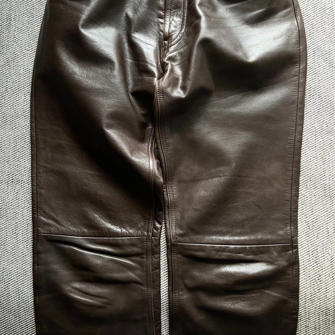 希少00's OLD GAP レザーパンツ 茶 ストレート カニエウエストY2K