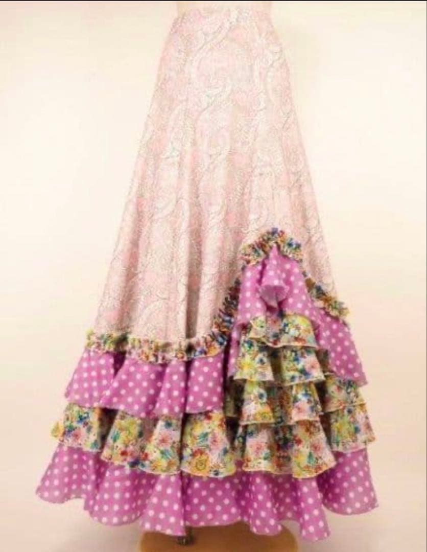 美品⭐︎フラメンコファルダ　スカートライトピンク系 フラメンコファルダスカートライトピンク系