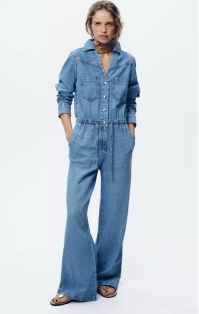 ZARA デニムジャンプスーツ デニムオールインワン サロペット - メルカリ