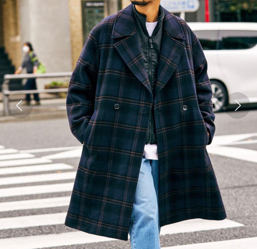 ネイビー チェック ダブルブレスト コートL【〜1/25 SALE】 - メルカリ