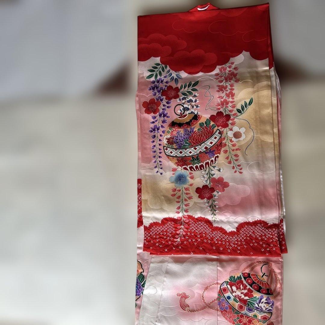 女児宮参り着物　掛け着 着物と長襦袢セット　赤系　正絹　絞り　百貨店で購入　美品 産着特集○選べる12柄】お宮参り 着物 女の子 産着セット(紐付きの着物