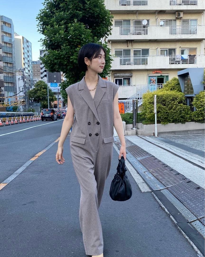 ワンピース Ameri VINTAGE MINI CHECK JACKET ROMPERS Ameri（アメリ）の「MINI CHECK JACKET ROMPERS（つなぎ