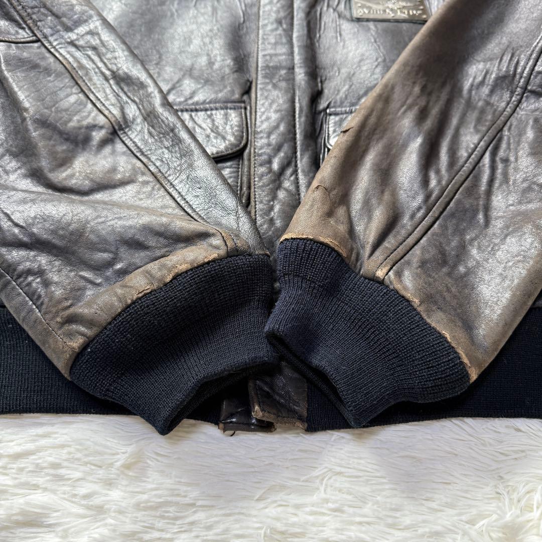 AVIREX A-2 ブラックレザー フライトジャケット メタルプレート 短丈